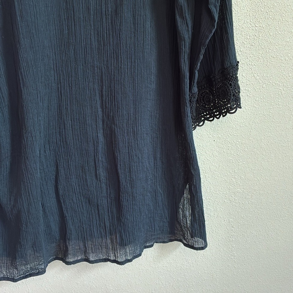 LA BLANCA XL Black Cotton Lace Trim Longline Swim Cover Beach Resort Summer - Picture 9 of 14